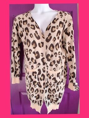 💐5/$10-SHEIN Beige Leopard Print Open Cardigan